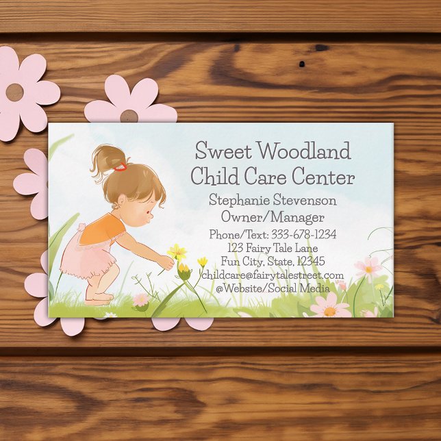 Wildflower Child Daycare Babysitter Childcare Business Card (wildflower daycare child care business card)