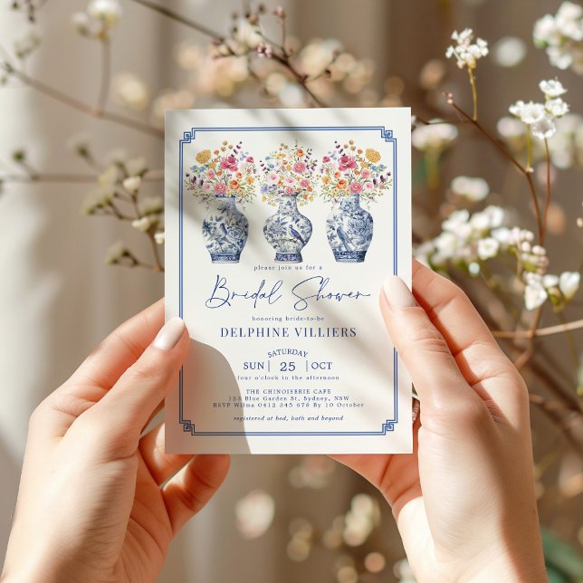 Wildflower Chinoiserie Ginger Jars Bridal Shower Invitation (Creator Uploaded)