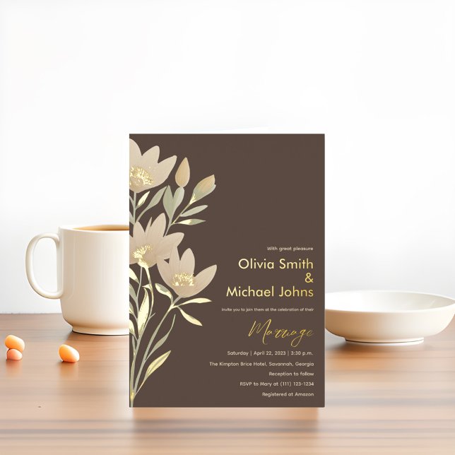 Wildflower Chocolate and cream Wedding Invitation (Creator Uploaded)