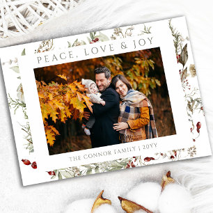 Wildflower Christmas Love Peace Joy Photo Holiday Card