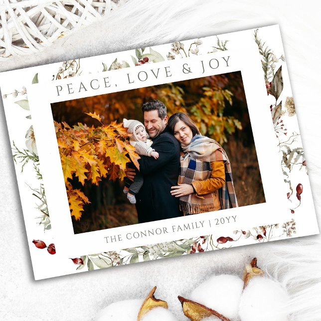 Wildflower Christmas Love Peace Joy Photo Holiday Card (Creator Uploaded)