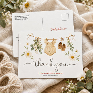 Wildflower Clothesline Neutral Kids Birthday Holiday Postcard
