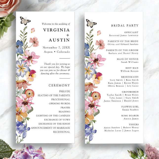 Wildflower Colourful Wedding Program (Wildflower Colorful Watercolor Wedding Program by Painted Paperie
)