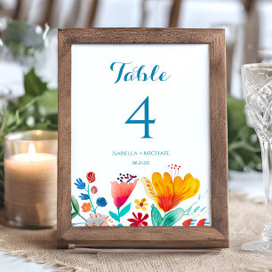 Wildflower Colourful Wedding Table Number