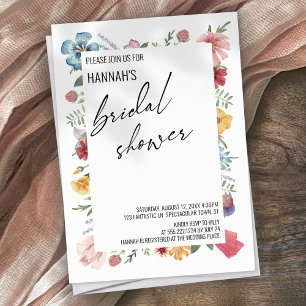 Wildflower Contemporary Handwriting Bridal Shower Invitation
