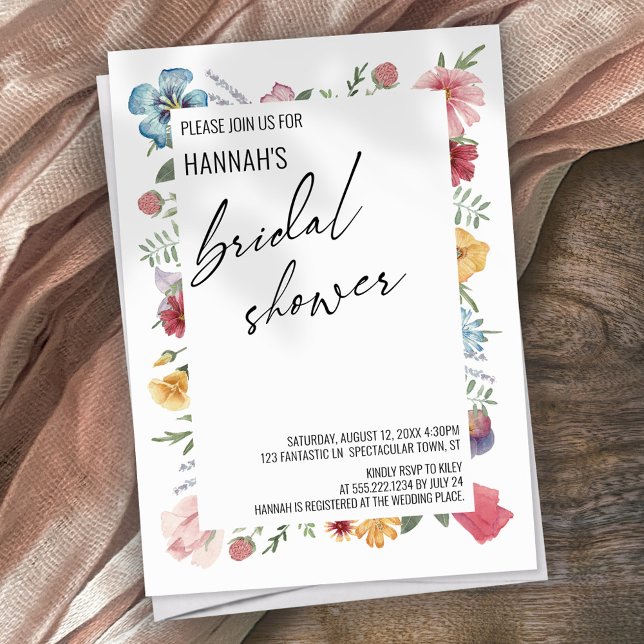 Wildflower Contemporary Handwriting Bridal Shower Invitation (Creator Uploaded)
