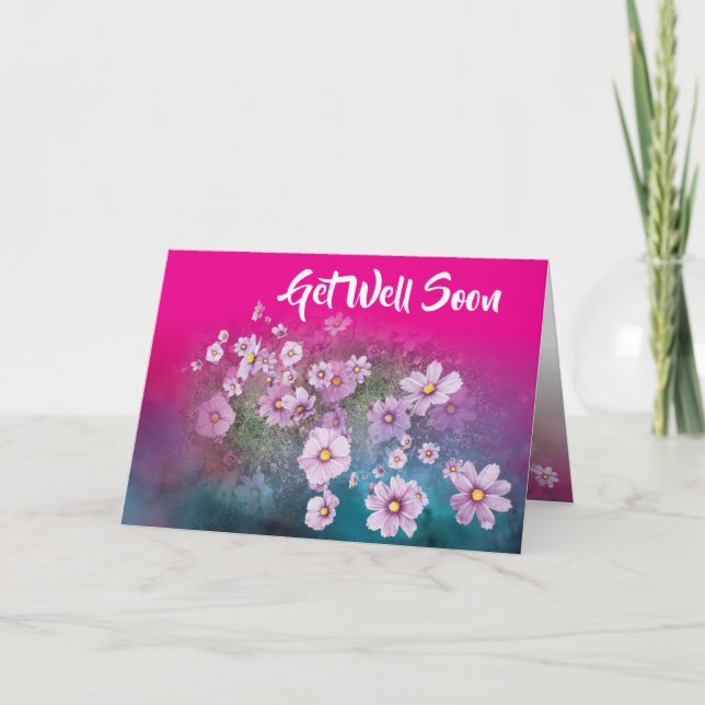 wildflower cosmos pink  get well card  (Front)