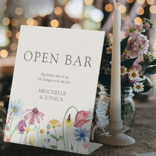 Wildflower Country Floral Wedding Open Bar Pedestal Sign