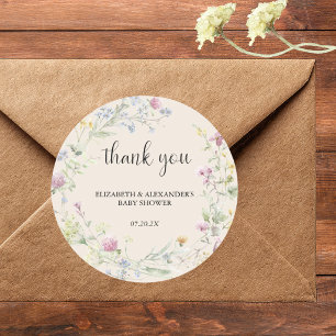 Wildflower Couples Baby Shower Classic Round Stick Sticker