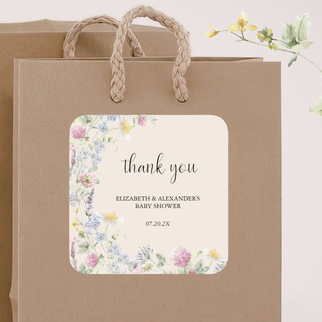 Wildflower Couples Baby Shower Square Sticker (Creator Uploaded)