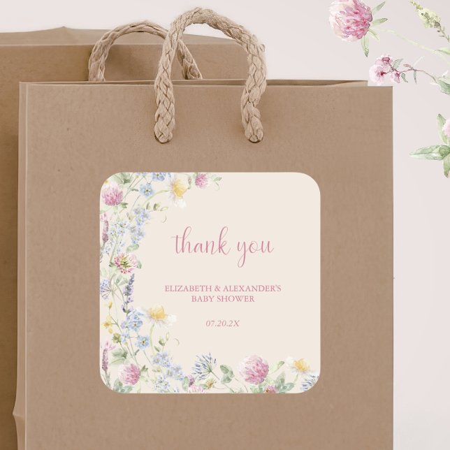 Wildflower Couples Baby Shower Square Sticker (Creator Uploaded)