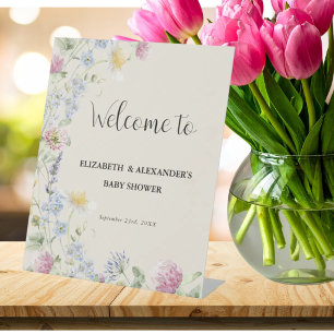 Wildflower Couples Baby Shower Welcome Pedestal Sign