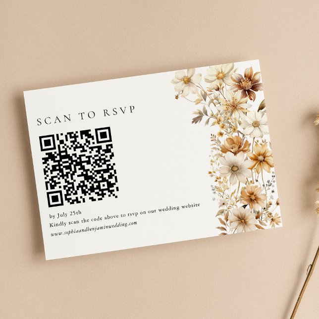 Wildflower Cream Boho Floral Wedding QR Code RSVP Card (Creator Uploaded)
