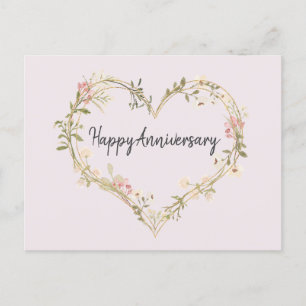 Wildflower Cream Pink Heart Happy Anniversary Postcard