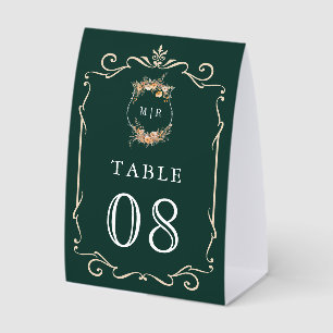 Wildflower Crest Emerald Wedding Table Number