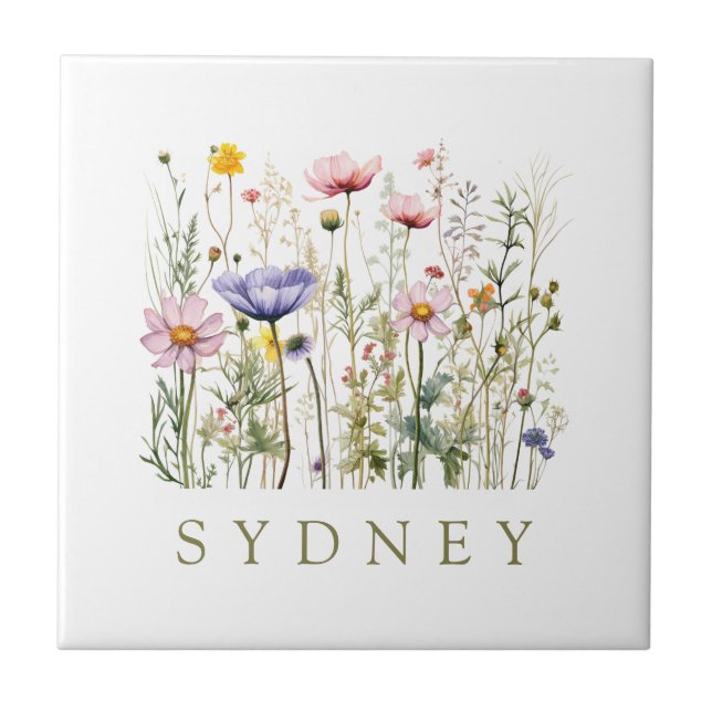 Wildflower Custom Name Ceramic Tile (Front)