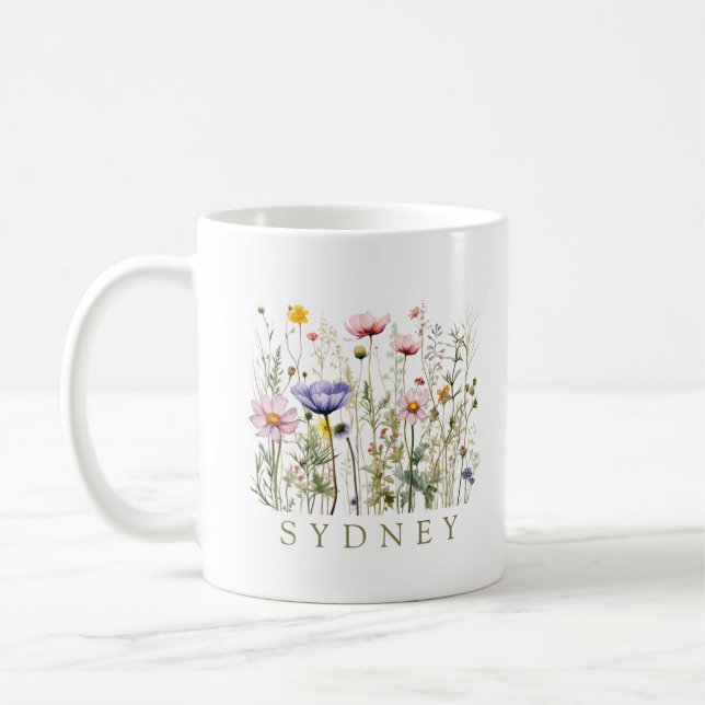 Wildflower Custom Name Coffee Mug (Left)