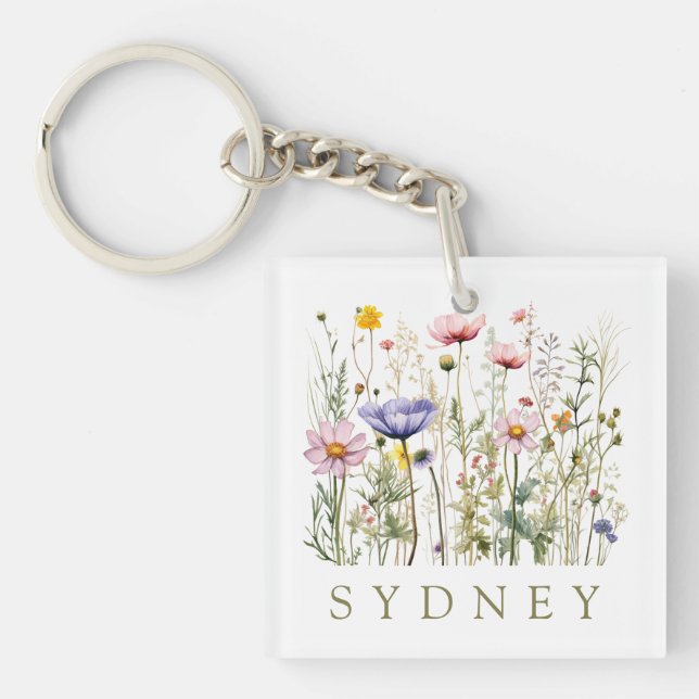 Wildflower Custom Name Key Ring (Front)