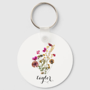 Wildflower Custom Name  Key Ring