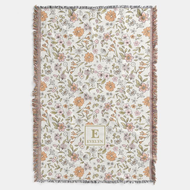 Wildflower Custom Name MonogramThrow Blanket (Creator Uploaded)