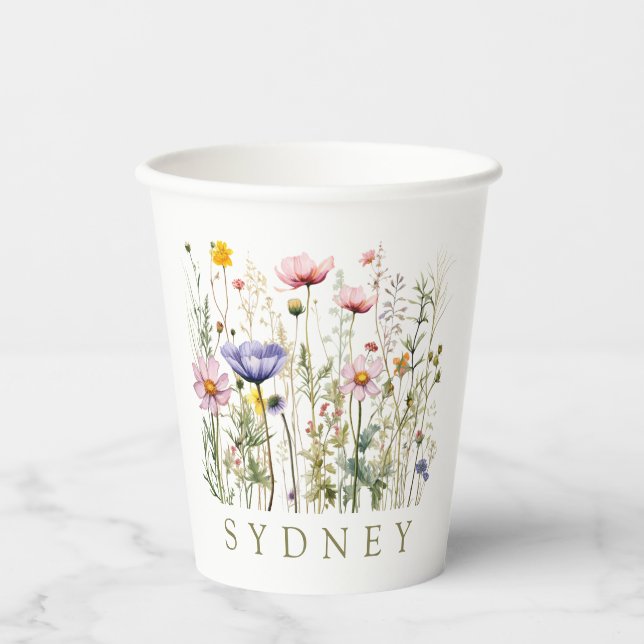 Wildflower Custom Name Paper Cups (Front)