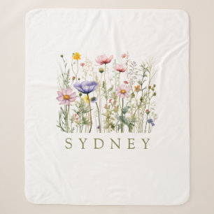 Wildflower Custom Name Sherpa Blanket