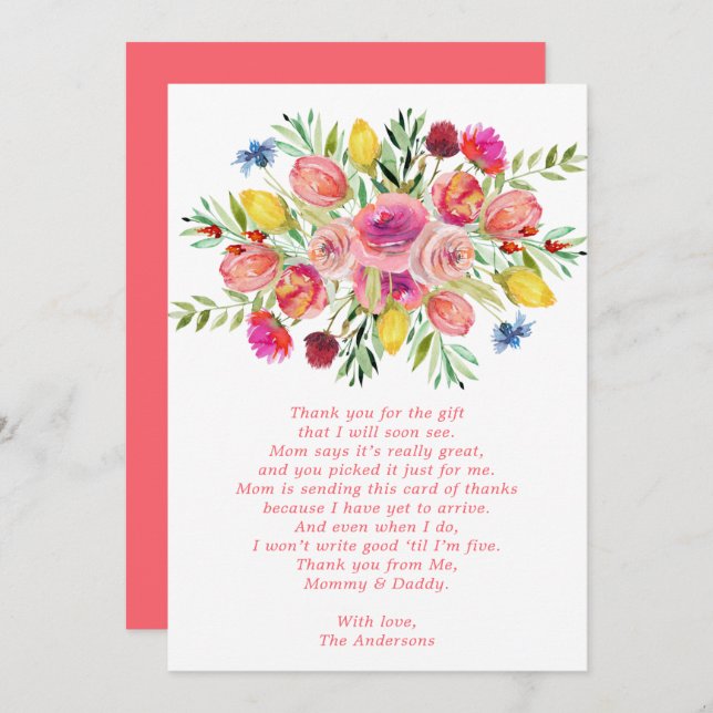 Wildflower Cute Floral Baby Shower Thank You Card (Front/Back)