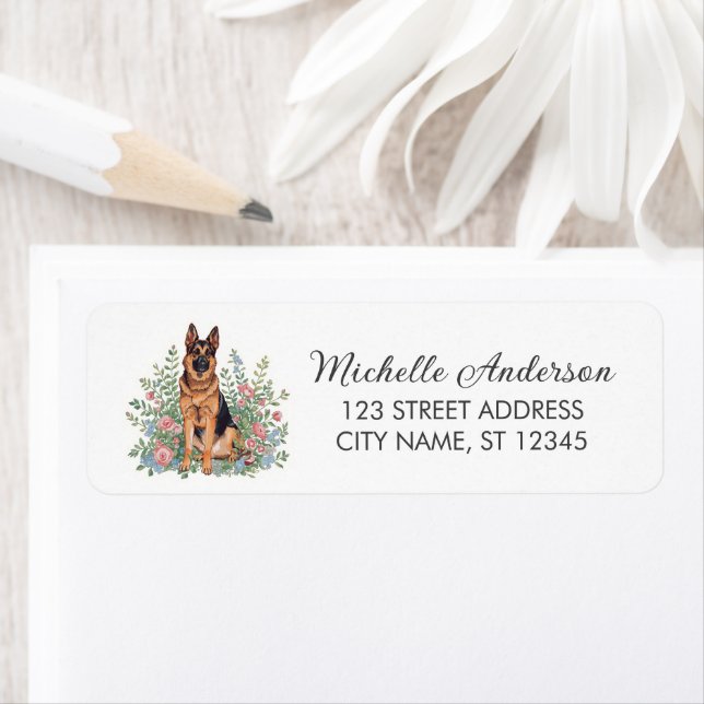 Wildflower Cute German Shepherd Dog Return Address Label (Insitu)