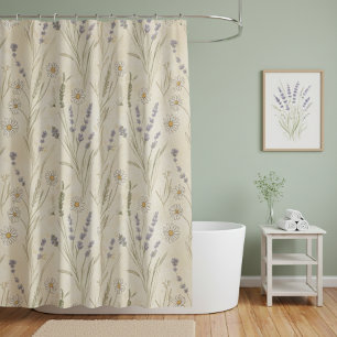Wildflower Daisy Lavender Cottagecore Pattern Shower Curtain