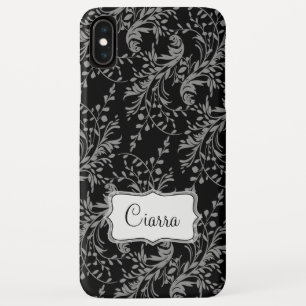 Wildflower damask black grey name iPhone XS max case