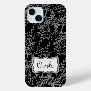 Wildflower damask black grey named  iPhone 15 mini case