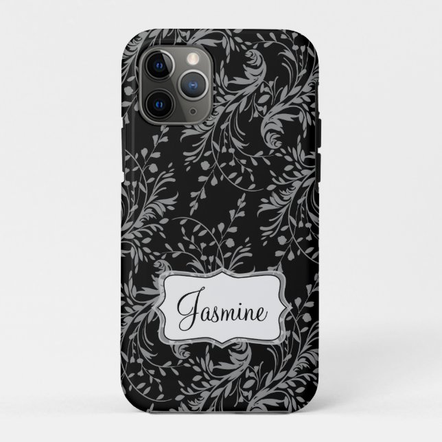 Wildflower damask black grey named Case-Mate iPhone case (Back)