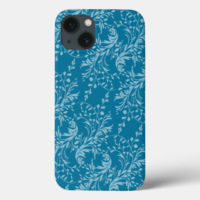 Wildflower damask patterned teal blue ipad case (Back)