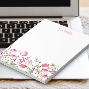 Wildflower Delicate Pink Floral Personalised Notepad