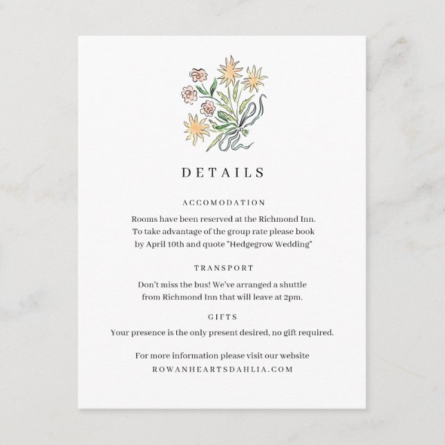 Wildflower Details Enclosure Card with Ribbon Bow (Front)