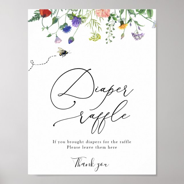 Wildflower Diaper Raffle Shower Game Poster (Front)