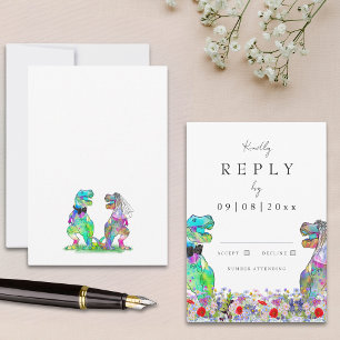 Wildflower Dinosaur Wedding Reply RSVP Card