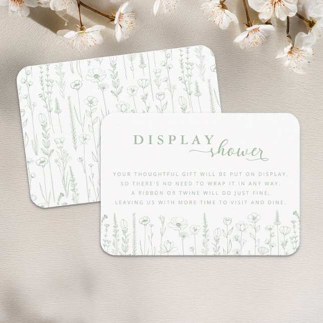 Wildflower Display Shower Baby Shower Card – Sage  (Display Shower Card - Sage Green)