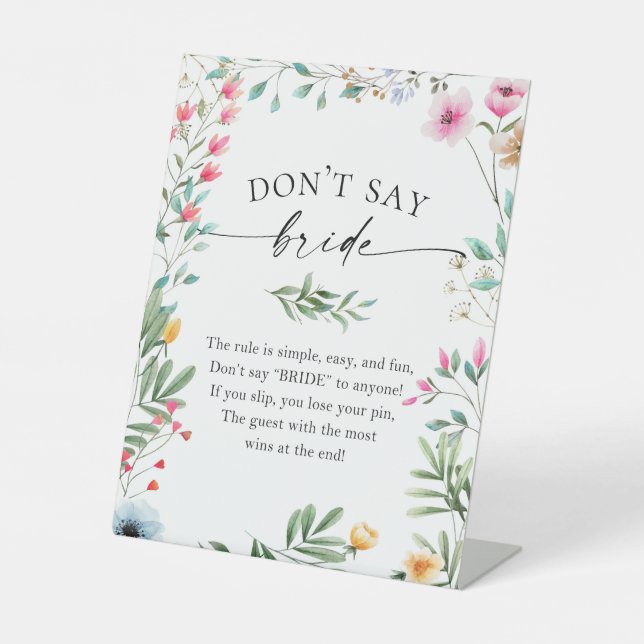 Wildflower Don't Say Bride Game Sign (Front)