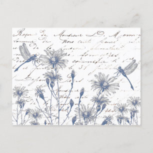 Wildflower Dragonfly French Script Postcard