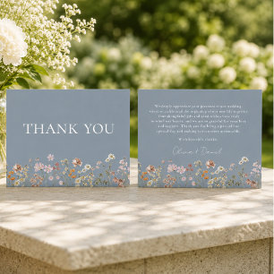 Wildflower Dusty Blue Boho Wedding Thank You Card