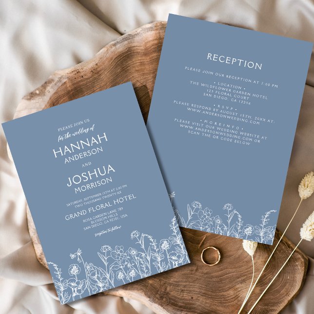 Wildflower Dusty Blue Botanical All in One Wedding Invitation (Creator Uploaded)