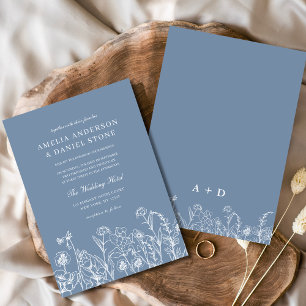 Wildflower Dusty Blue Botanical Monogram Wedding Invitation