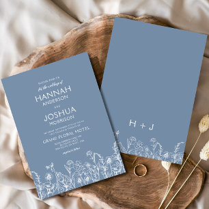 Wildflower Dusty Blue Botanical Wedding Invitation