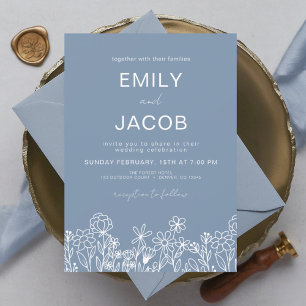 Wildflower Dusty Blue Botanical Wedding Invitation
