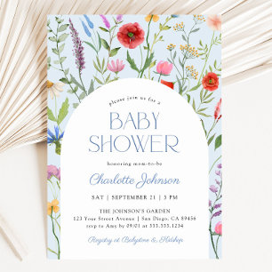 Wildflower Dusty Blue Boy Baby Shower Invitation