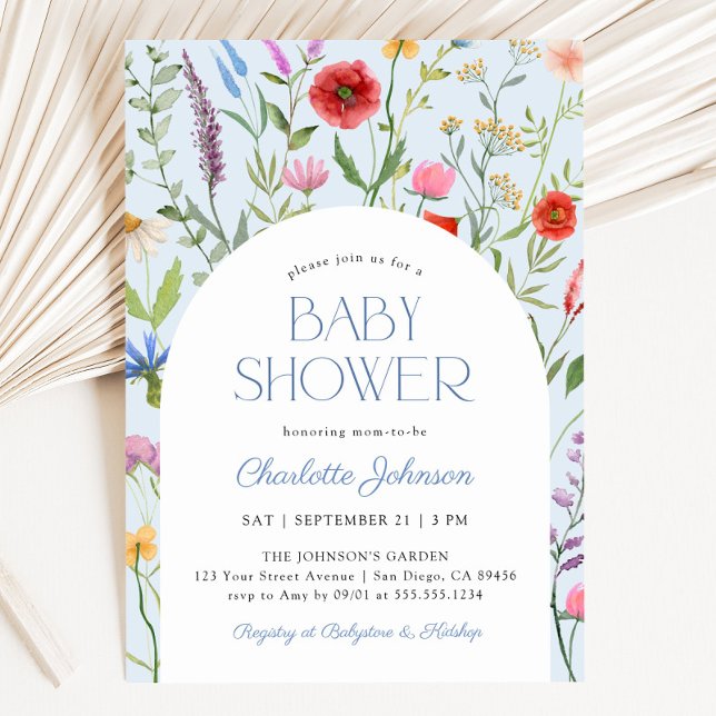 Wildflower Dusty Blue Boy Baby Shower Invitation (Wildflower Dusty Blue Boy Baby Shower Invitation)