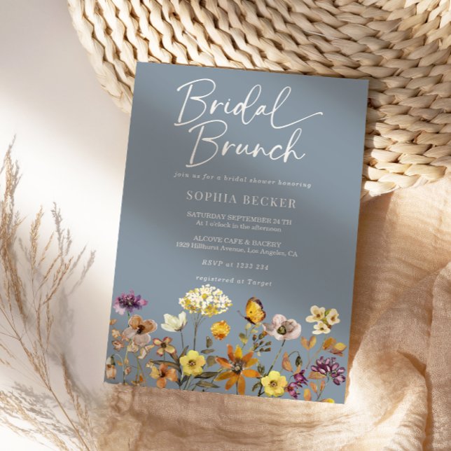 Wildflower Dusty Blue Floral Garden Bridal Brunch Invitation (Creator Uploaded)