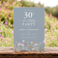 Wildflower Dusty Blue Garden Floral 30th Birthday