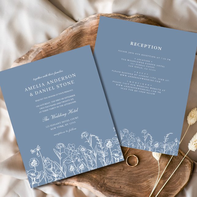 Wildflower Dusty Blue Meadow Wedding Invitation Flyer (Creator Uploaded)